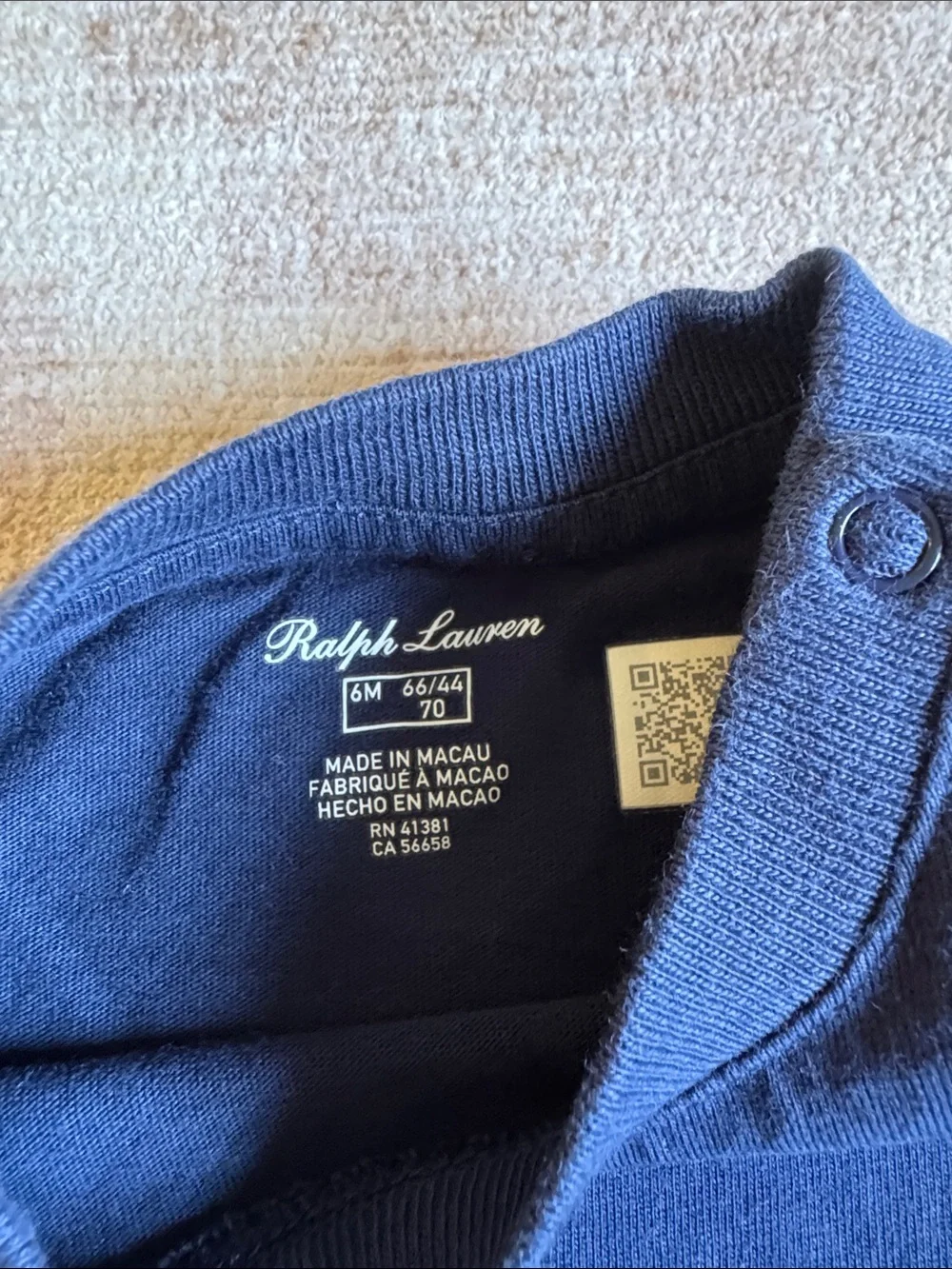 Ralph Lauren Navy Long-Sleeve Polo Bear Bodysuit size 6M